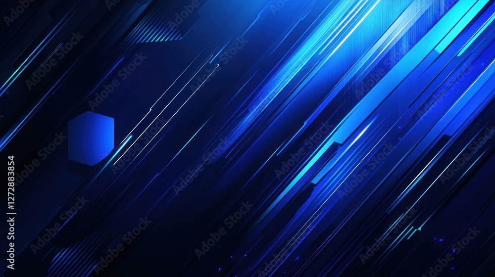 Poster abstract blue background with dynamic diagonal lines creating a sense of movement and depth, suitabl