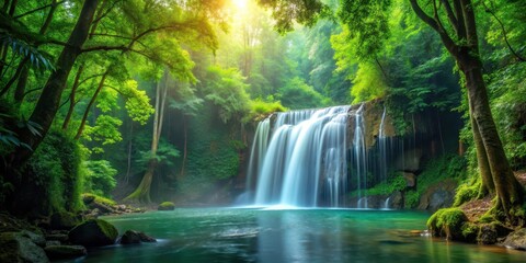 Obraz premium waterfall in serene forest, forest landscape, forest, forest landscape, forest