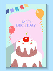 Happy birthday greeting card poster collection set, Birthday greeting template design with cupcake and colorful balloons decoration elements for party invitation card background.