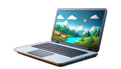Laptop Open 3D Cartoon Style Illustration on White Background