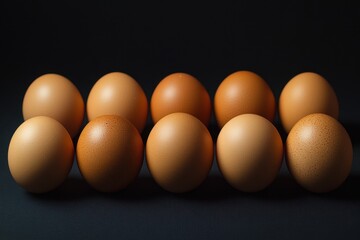 Ten brown eggs are arranged in two neat rows