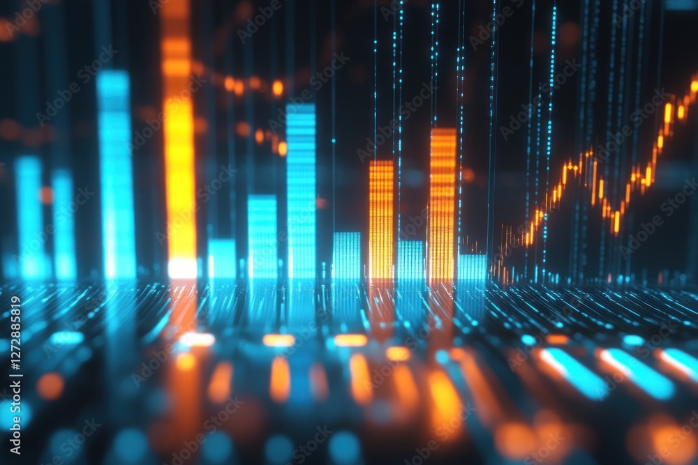 Poster abstract digital data visualization with glowing bars