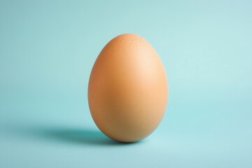 Single brown chicken egg is centered on plain background