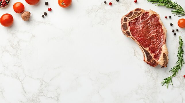 Raw steak, herbs, spices, marble, food blog