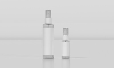 Transparent spray bottles with blank labels