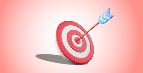 Illustration of red, round-shaped target with thin arrow representing concept of setting goals...