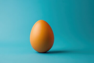 Single brown egg stands against a solid blue background