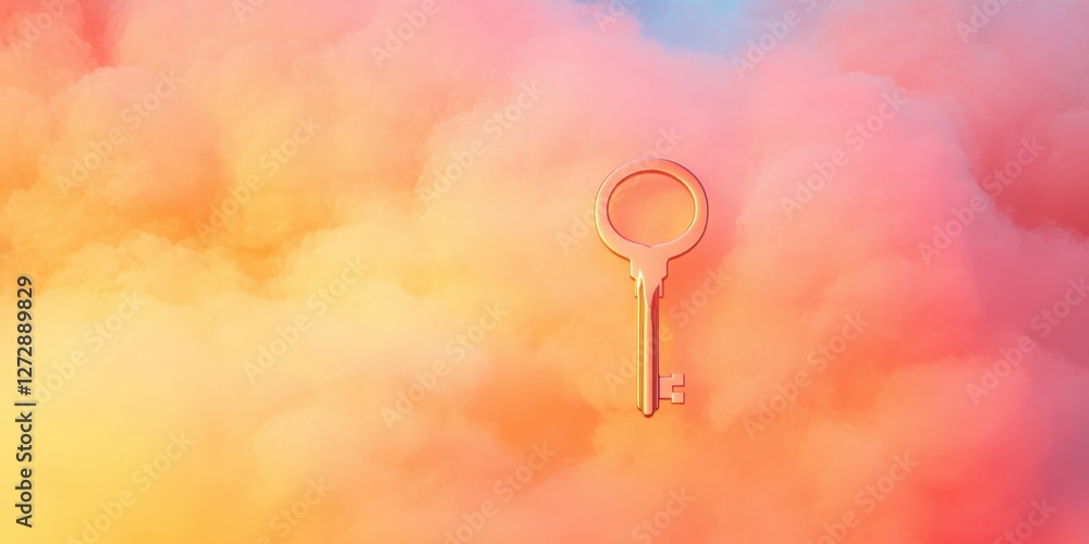 Poster unlocking potential a symbolic key emerges from colorful clouds digital art abstract inspirational