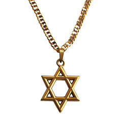 Gold Star of David necklace on black background,