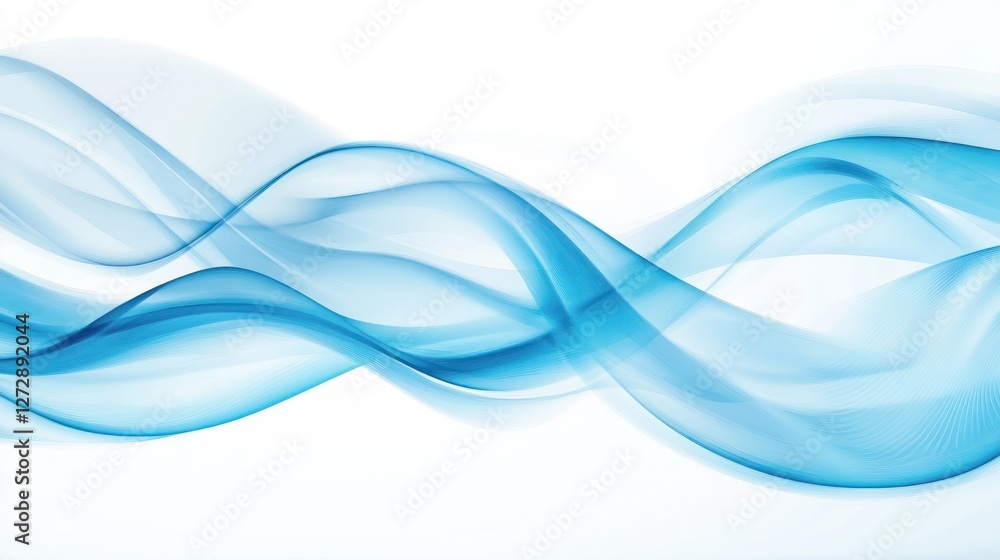 Poster abstract blue wave patterns flowing gracefully across a white background, creating a serene and mode