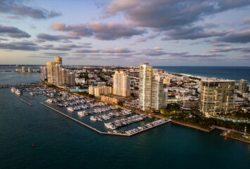 Marina in Miami, Florida. Biscayne bay. Miami marina with luxury yacht. Summer vacation. Luxury...