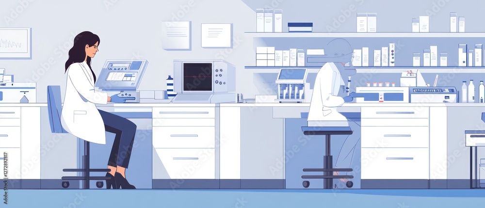 Poster scientists analyzing samples in modern laboratory setting