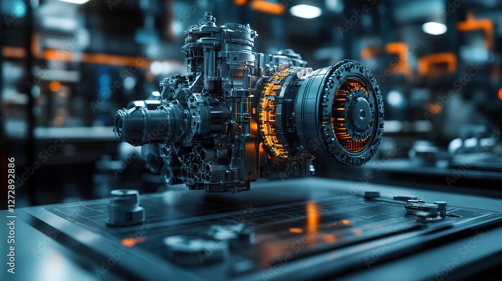 Poster expert digital engineer crafting precision 3d models with advanced cad software in modern industrial