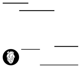 Anatomical heart icon in a black circle with bold horizontal lines positioned asymmetrically. Ideal for health awareness, biology concepts, medical designs, minimal posters, science communication