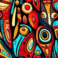 Naklejka premium Neotribal Pop Art Vibrant Patterns