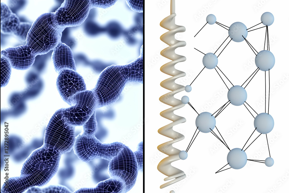 Poster molecular structure helix and network. science visualization