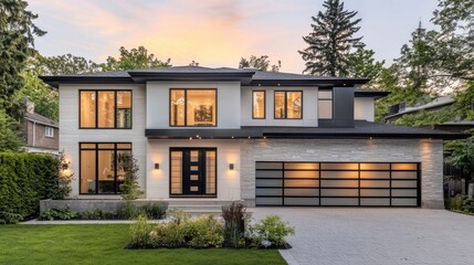 A spacious, contemporary home with a clean facade and large windows, isolated on a white background, highlighting modern architecture