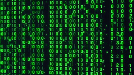 Fototapeta premium Dynamic Binary Matrix, Green Digits, Tech Background, AI Art, Futuristic, Digital, Matrix, Binary Code, Moving, Green, Sharp, Bright, High Resolution, Depth, Mood, Lighting, Atmosphere