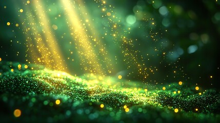 festive christmas background with green bokeh lights,radiant rays creating an abstract banner for holiday celebrations