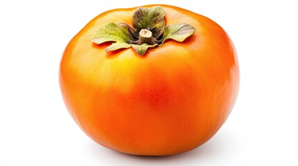 A whole persimmon fruit with its bright orange skin and smooth texture, isolated on white for a crisp, fresh look