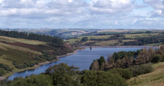 wide shot of Cray Reservoir and dam in the Brecon Beacons