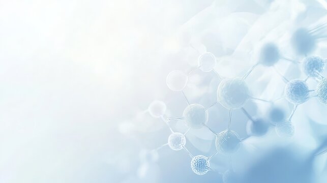 Blue molecules floating on white background
