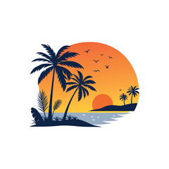 summer silhouette logo vector line art logo design