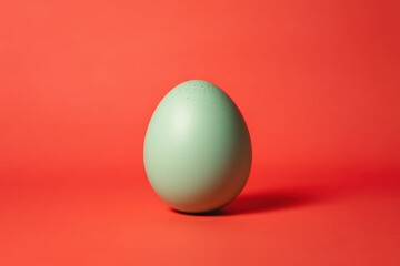 Fototapeta premium Pale green easter egg stands out against the red background