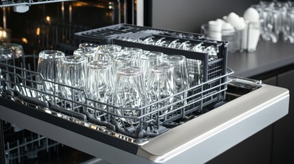 Sparkling Glassware Ready for Service in a Commercial Dishwasher
