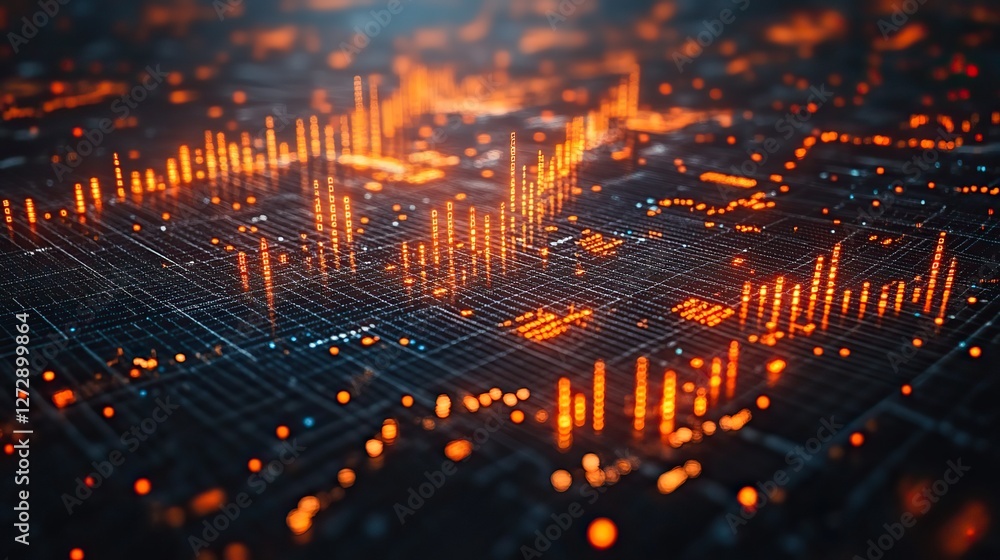 Poster financial business analytics with candlestick chart showing trading quotations kpi performance metri