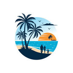 summer silhouette logo vector line art logo design