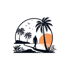 summer silhouette logo vector line art logo design