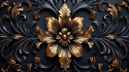 Opulent Gold and Black Baroque Floral Design