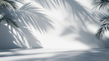 Tropical palm shadows on white studio background