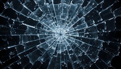 Fototapeta premium Shattered Glass Close-Up on Black Background – High-Detail Fracture Pattern