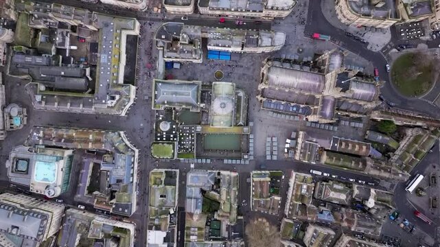 The Roman Baths at Bath City Centre England UK Aerial Drone Shot 1