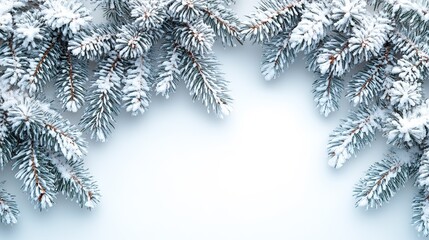 fir branch with snow top view png style transparent background perfect for winter,holiday design projects