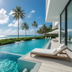 Fototapeta premium swimming pool in hotel ,swimming pool in tropical resort, hotel swimming pool