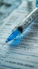 Obraz premium Syringe laying on medical prescription document