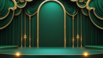 Green golden ceremony award stage venue background.