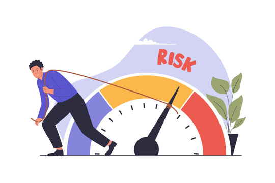 Illustration of reduce risk level concept. Businessman pull risk indicators to low. Illustrations for websites, landing pages, mobile apps, posters and banners