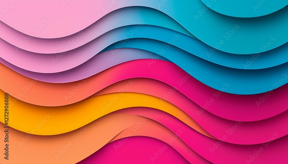 Poster vibrant layered waves in various colors create a modern abstract background design.