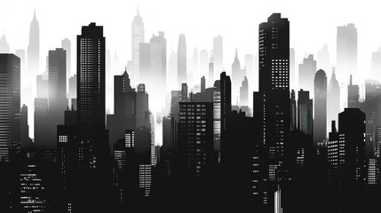 Fototapeta premium A breathtaking architectural scene with towering skyscraper silhouettes casting shadows on the city below