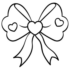 Simple Line Art of Hearts and Bow