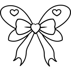 Simple Line Art of Hearts and Bow