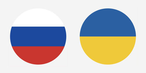 Flags of Russia and Ukraine. Russia and Ukraine circle flag. Button flag icon. Standard color. Circle icon flag. Digital illustration. Vector illustration.