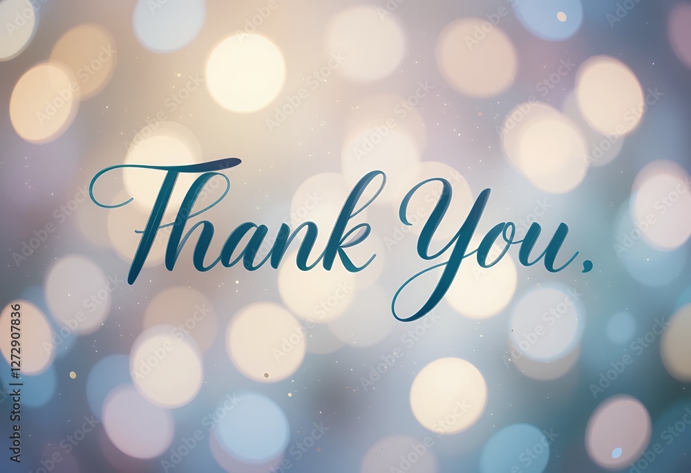 Poster elegant thank you message on a soft bokeh background with teal script