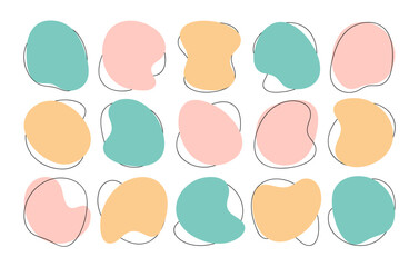 Color liquid blob shapes, pastel irregular organic random forms, fluid silhouette, simple vector smooth ink stain. Highlight for social media stories