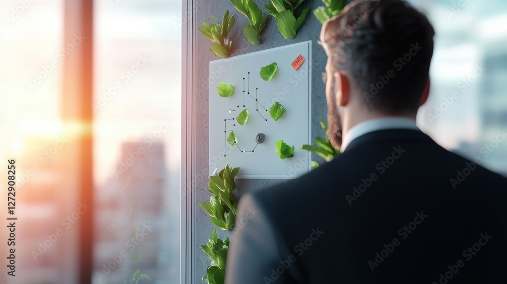 Poster a ceo with a commanding presence delivering a presentation using a digital whiteboard, captivating t