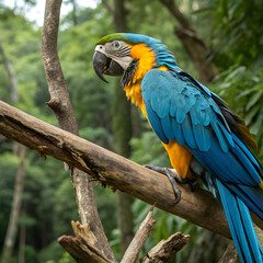 Obraz premium A stunning vibrant blue-and-yellow macaw with detailed feathers and lifelike textures.